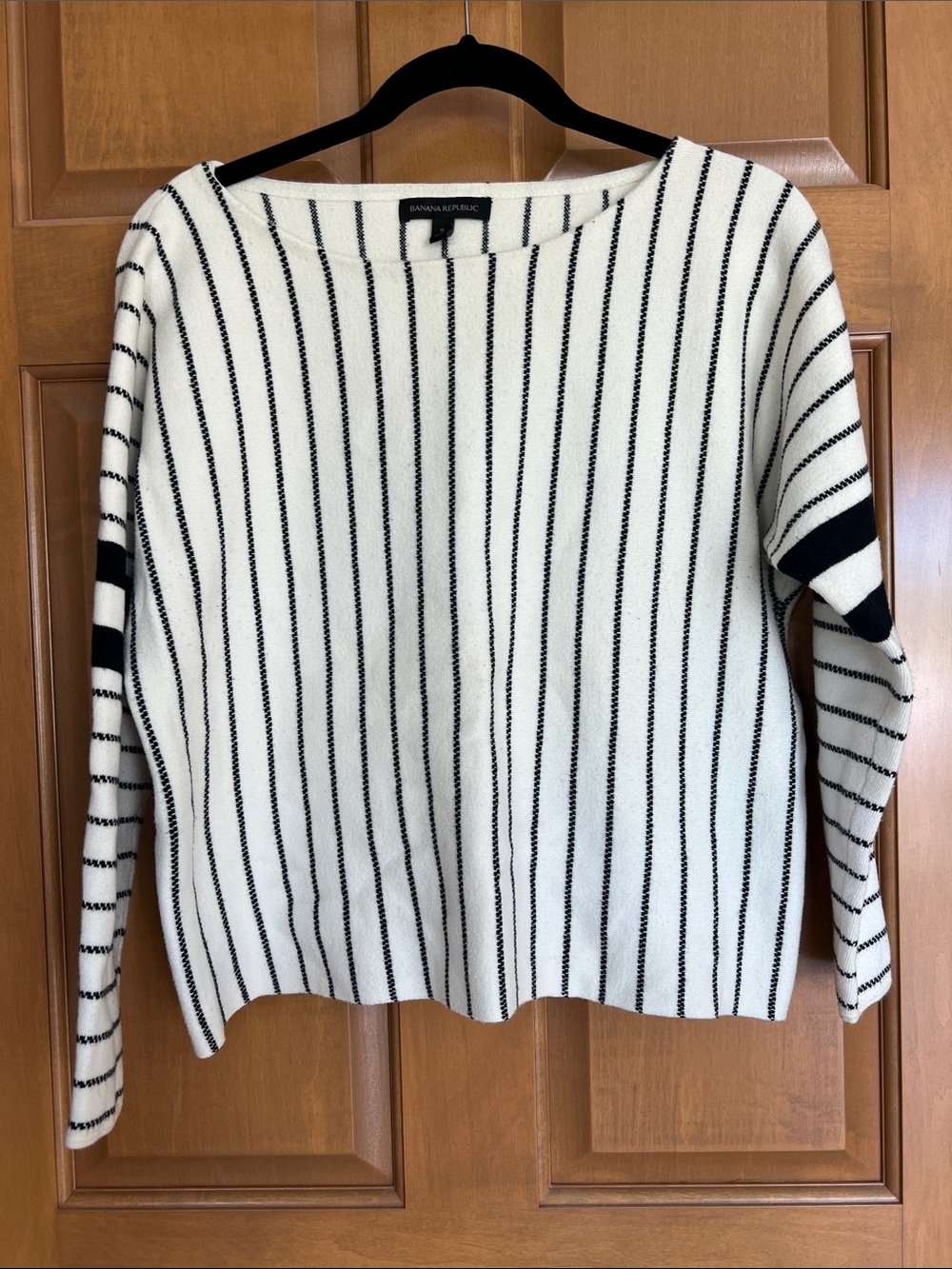 Banana Republic Cream Sweater with Black Vertical Stripes
